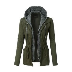 OLIVE MILITARY ANRAK JACKET WITH FLEECE HOODIE